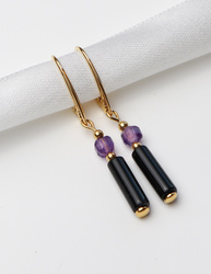 Ohrringe aus 925er Sterlingsilber, 24 Karat vergoldet – Schwarzer Turmalin und Amethyst