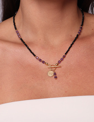 Schwarze Turmalin-Knopfhalskette mit Anhänger