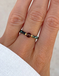 Elastischer Ring aus Afrikanischem Türkis, Rauchquarz und vergoldetem Silber