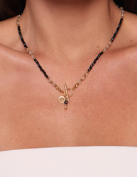 Schwarze Turmalin-Knopfhalskette mit Anhänger