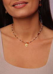 Halskette Sternzeichen Zwillinge Natursteine vergoldet mit Anhänger