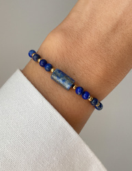 Armband aus Lapis Lazuli und Hämatit in Goldfarbe