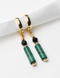 Ohrringe aus 925er Sterlingsilber, 24 Karat vergoldet – Malachit und Schwarzer Turmalin
