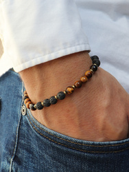 Herrenarmband – Tigerauge, vulkanische Lava, Hämatit