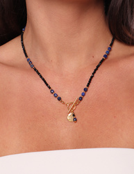 Schwarze Turmalin-Knopfhalskette mit Anhänger