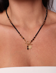 Schwarze Turmalin-Knopfhalskette mit Anhänger