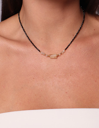 Schwarze Turmalin-Knopfhalskette mit Anhänger