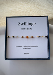 Armband Sternzeichen Zwillinge vergoldete Perlen