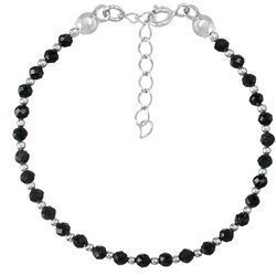 Silber Armband mit natürlichen Steinen Nacht von Kairo 3 mm mit silbernen Kugeln verschachtelt