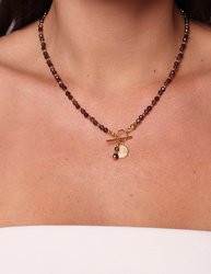 Schwarze Turmalin-Knopfhalskette mit Anhänger