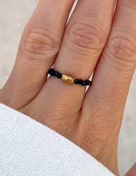 Elastischer Ring: Schwarzer Turmalin und Gold-Hämatit