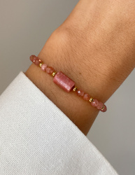 Armband aus Rhodochrosit und Hämatit in Goldfarbe
