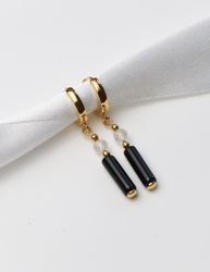 Ohrringe aus 925er Sterlingsilber, 24 Karat vergoldet – Schwarzer Turmalin und Bergkristall