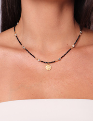 Schwarze Turmalin-Knopfhalskette mit Anhänger