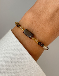Armband aus Tigerauge, Citrin und Hämatit in Goldfarbe