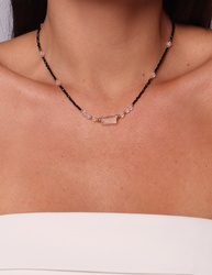 Schwarze Turmalin-Knopfhalskette mit Anhänger