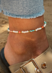 Knöchelarmband Keramik, Rhodonit, Koralle, Magnesit