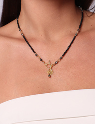 Schwarze Turmalin-Knopfhalskette mit Anhänger