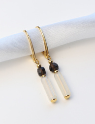 Ohrringe aus 925er Sterlingsilber, 24 Karat vergoldet – Rauchquarz, Weißer Achat