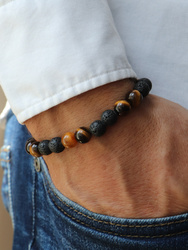 Herrenarmband – Tigerauge, vulkanische Lava