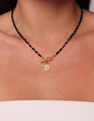 Schwarze Turmalin-Knopfhalskette mit Anhänger