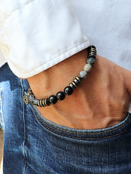 Herrenarmband - schwarzer Turmalin, Jaspis, Hämatit