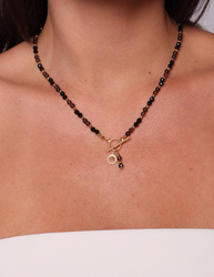 Schwarze Turmalin-Knopfhalskette mit Anhänger