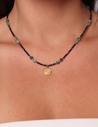 Schwarze Turmalin-Knopfhalskette mit Anhänger