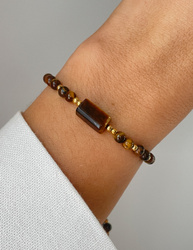 Armband aus Tigerauge und Hämatit in Goldfarbe