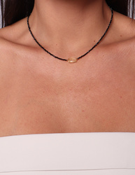 Schwarze Turmalin-Knopfhalskette mit Anhänger