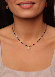 Halskette Sternzeichen Wassermann Natursteine vergoldet mit Anhänger