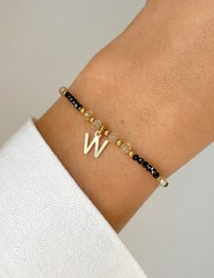 Personalisiertes Armband aus Schwarzem Turmalin, Citrin und Hämatit in Goldfarbe, mit Buchstabe