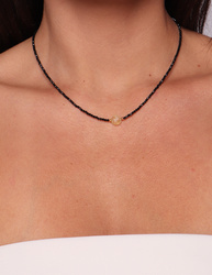 Schwarze Turmalin-Knopfhalskette mit Anhänger