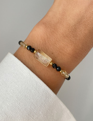 Armband aus Schwarzem Turmalin, Citrin und Hämatit in Goldfarbe