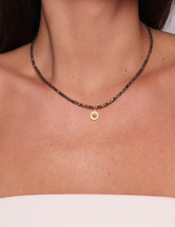 Schwarze Turmalin-Knopfhalskette mit Anhänger