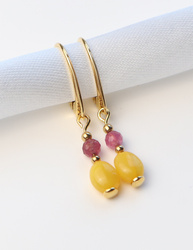 Ohrringe aus 925er Sterlingsilber, 24 Karat vergoldet – Milchbernstein und Rosa Turmalin